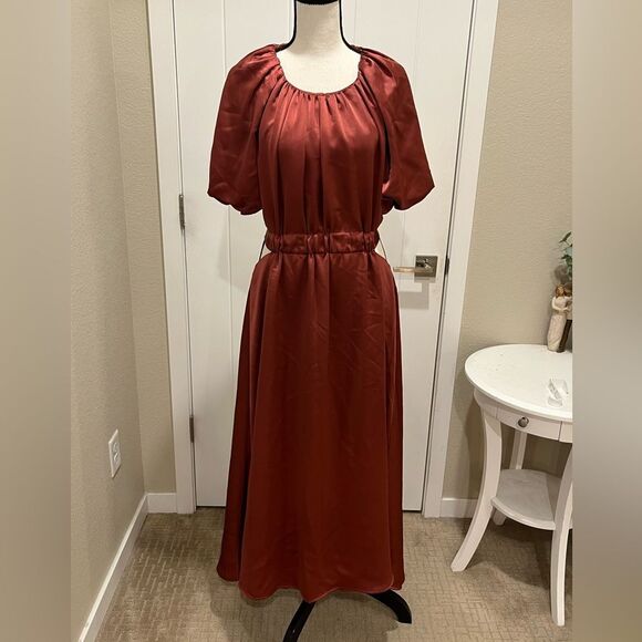 Antonio Melani Troian Cut-Out Short Puffed Sleeve Tie Back Midi Dress - Size 14 - Picture 3 of 8